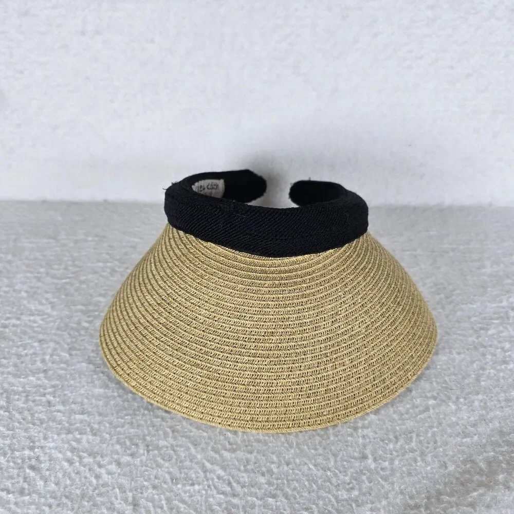 Karen Keith Women’s Straw Visor Hat Beige/Black Lightweight One Size TV89-B
